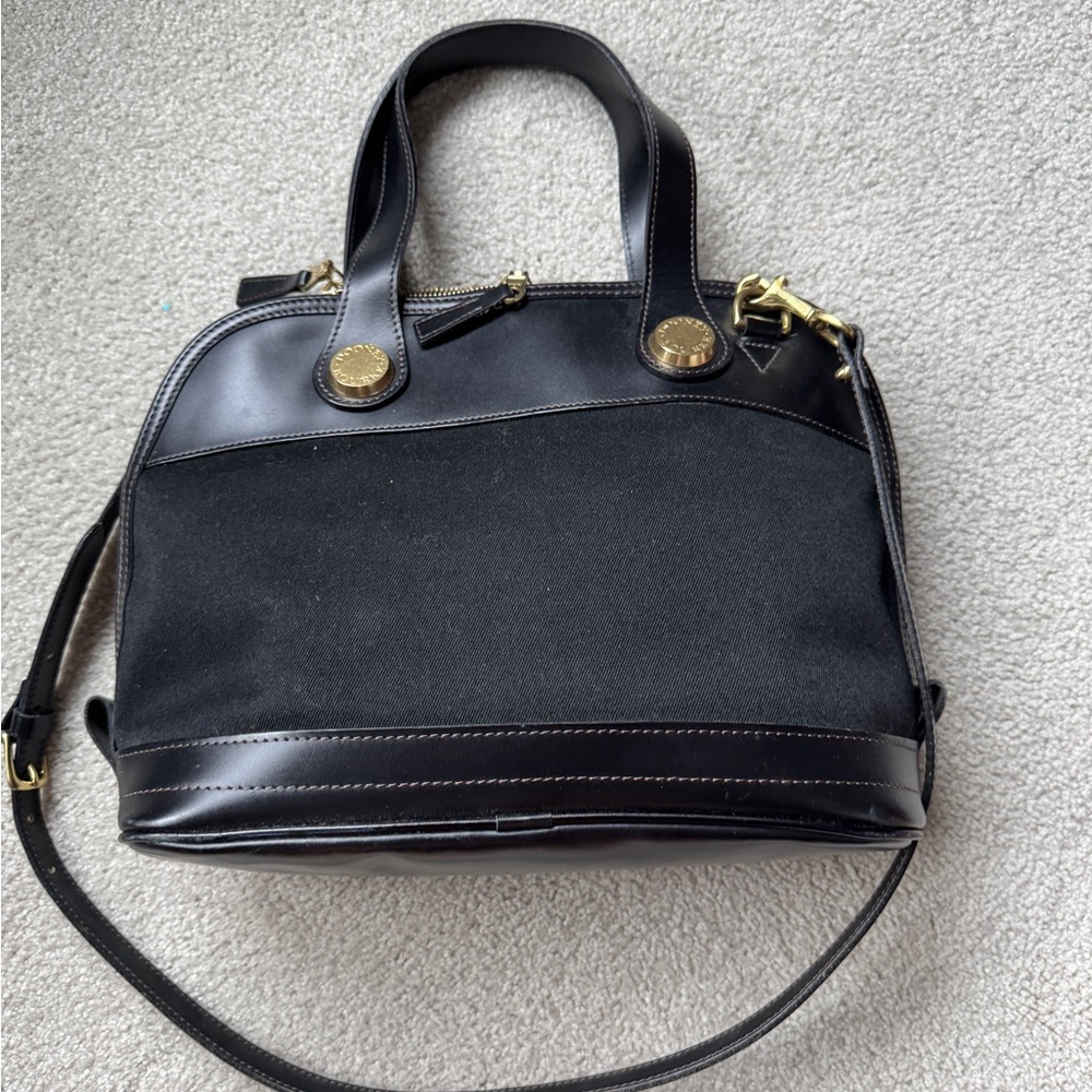 Black Leather and Canvas Handbag